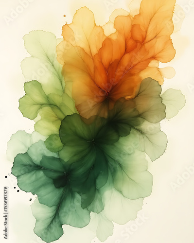 watercolor flower background. Moss green and burnt sienna watercolor Earthy