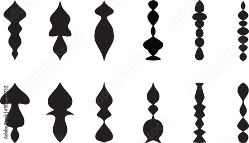 Set Of Spinning Toys Black Silhouette. Decorative Posts Collection. 