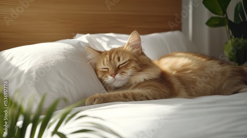 Hypoallergenic cats lying on clean bedding in a modern room, no shedding visible,