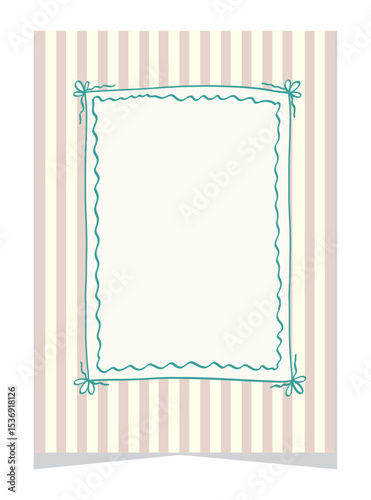 Vecor vintage frame. ute vertical banner with soft stripes and outlined doodle frame. Perfect template for printable labels, greeting cards, baby shower invites, and whimsical design projects