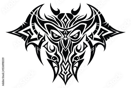 A striking vector illustration of a tribal skull tattoo design with ornamental floral and animal elements