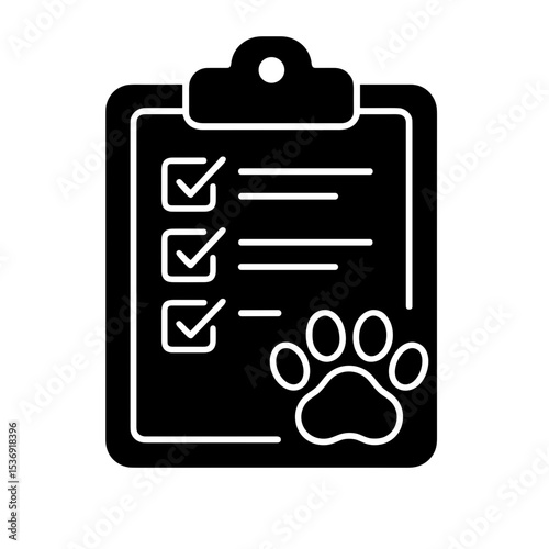 Checklist clipboard with paw – represents pet care plan or task list, solid icon