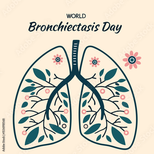 World Bronchiectasis Day Lungs Floral Design Teal Pink Beige