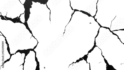 Cracks emerge in a stark white canvas, revealing the beauty of imperfection and resilience in abstract art.