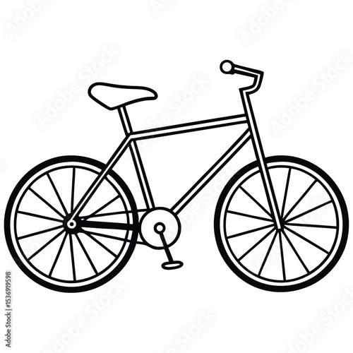 Black and White Bicycle Line Drawing Simple Bike Illustration
