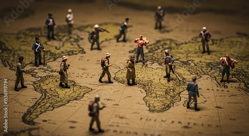Miniature Soldiers on Antique World Map: A Glimpse into History