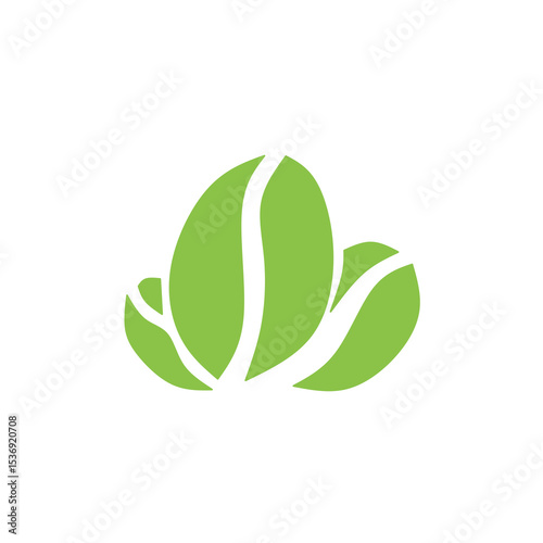 Coffee bean icon. Coffe grain seed for cafe. Black, brown, green icon isolated on white background. Simple graphic pattern. Symbol espresso, cappuccino. Abstract element drink. Vector illustration