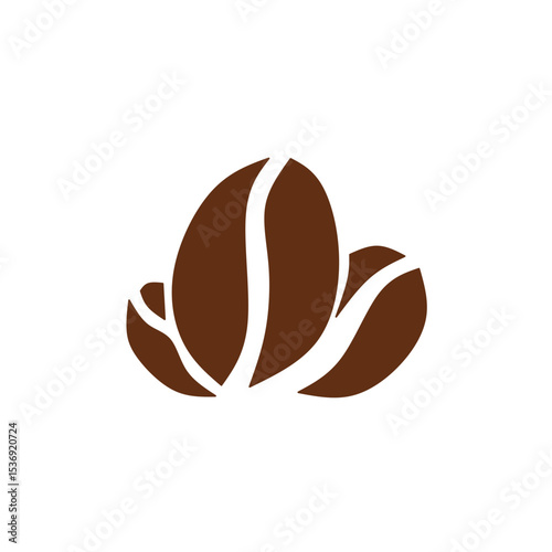Coffee bean icon. Coffe grain seed for cafe. Black, brown, green icon isolated on white background. Simple graphic pattern. Symbol espresso, cappuccino. Abstract element drink. Vector illustration