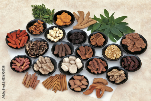 Wallpaper Mural Various Traditional Chinese Herbal Medicine Ingredients Displayed as Background Concept Torontodigital.ca
