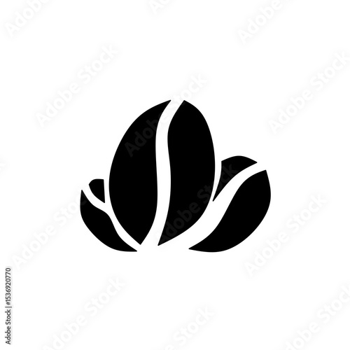 Coffee bean icon. Coffe grain seed for cafe. Black, brown, green icon isolated on white background. Simple graphic pattern. Symbol espresso, cappuccino. Abstract element drink. Vector illustration