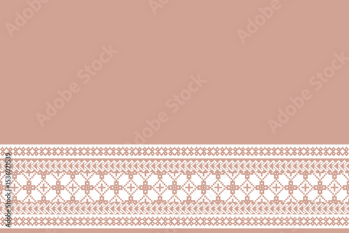 Elegant White Embroidered Border on Brown Background