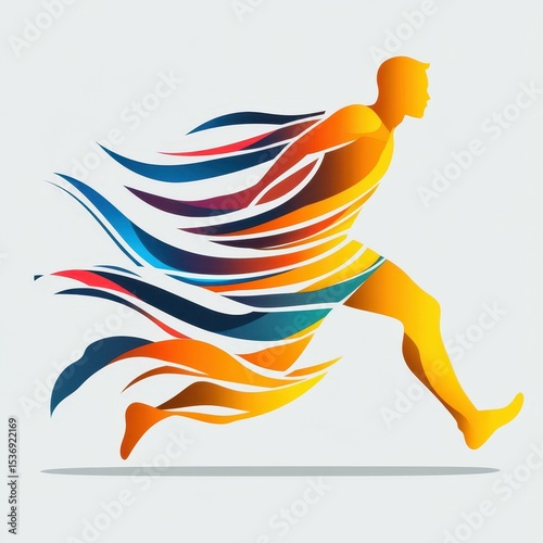 Dynamic figure demonstrating speed and movement with flowing colors in an artistic representation of running in a minimalist style