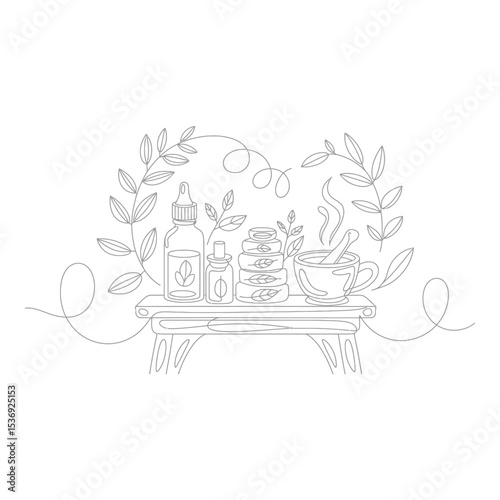 Aromatherapy and herbal medicine still life isolated on white background