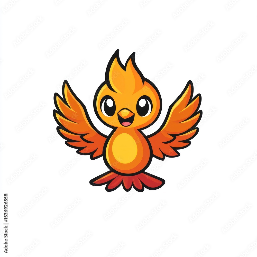 Fototapeta premium Cute cartoon firebird soaring