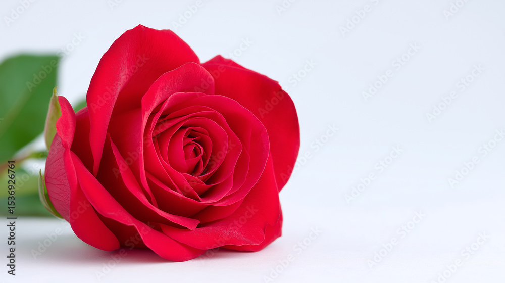 Fototapeta premium Vibrant Red Rose Flower on White Background for Romantic Settings