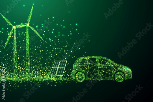 Electric Vehicle and Wind Turbine Concept Background for Renewable Energy