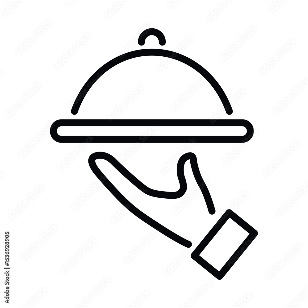 Fototapeta premium Serving food line icon, dinner and hotel services