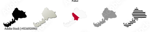 Fukui prefecture blank outline map set photo
