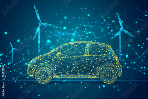 Electric Vehicle and Wind Turbine Concept Background for Renewable Energy
