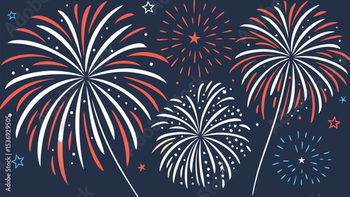 Festive Fireworks Display in Red White and Blue on Dark Background