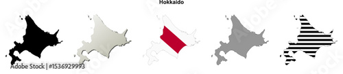 Hokkaido prefecture blank outline map set