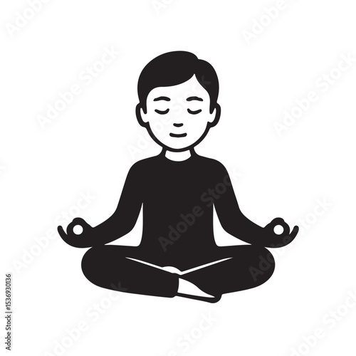 Silhouette of Peaceful Boy Meditating in Lotus Yoga Pose
