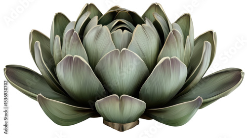 Elegant green lotus flower with intricate petals displayed beautifully on a white background, capturing the essence of tranquility and nature's artistry.