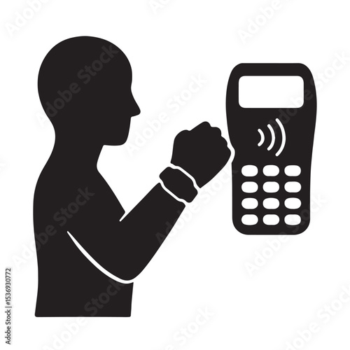 Silhouette of Person Paying with Smartwatch at POS Terminal