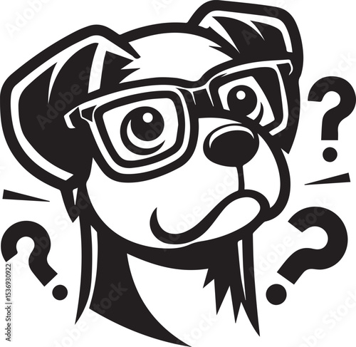 Curious dog wearing glasses surrounded by question marks a fun vector illustration perfect for websites blogs and social media posts