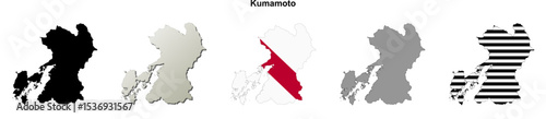 Kumamoto prefecture blank outline map set