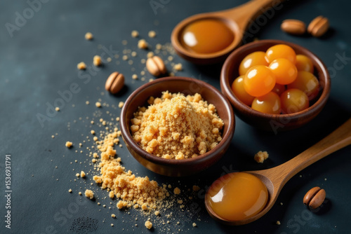 A pair of wooden spoons holding a filling of various foods, great for kitchen or dining use