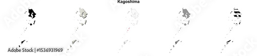 Kagoshima prefecture blank outline map set