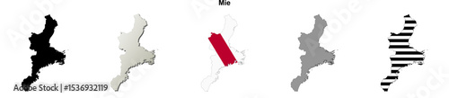 Mie prefecture blank outline map set