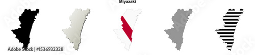 Miyazaki prefecture blank outline map set