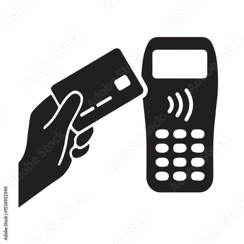 Hand Holding Credit Card Making Contactless Payment on Terminal