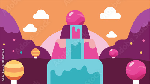 Waterfall Surrounded by Candy Trees and Chocolate