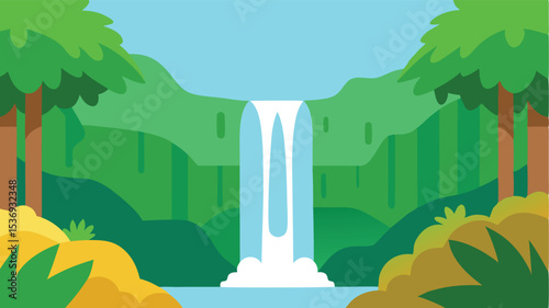 Vector Style Tropical Waterfall Artwork
