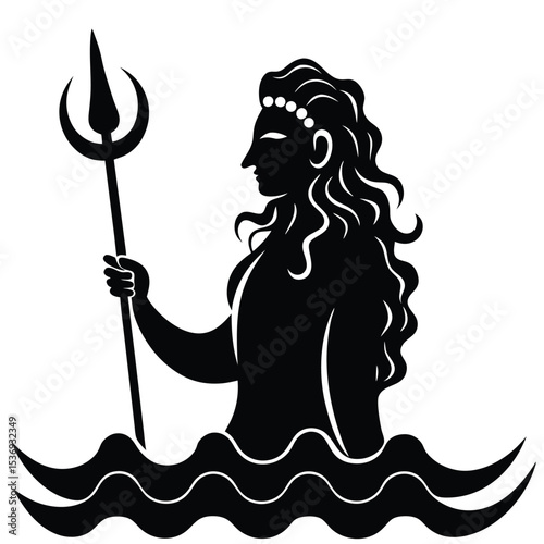 Black vector silhouette illustration of an angelic and demonic woman with flowing hair, a beautiful fashion art design