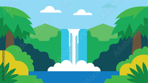 Desert Cacti and Canyon Waterfall Scene
