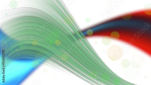 Vibrant abstract design featuring noise blur grainy flowing green, red, and blue wave shapes with soft bokeh light on a white background, creating a dynamic and energetic composition