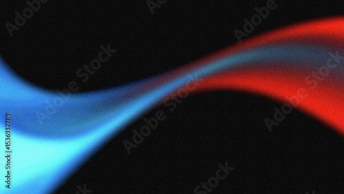 Smooth gradient wave of blue and red light curves crossing over black background, creating a dynamic abstract flow with energy, contrast, and modern digital vibe. Noise grainy blur background