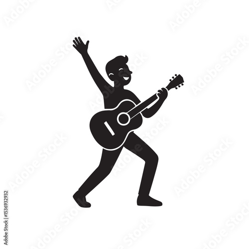Happy Man Playing Guitar with Joy and Energetic Expression
