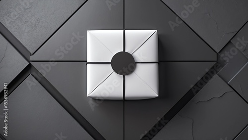 Black Box with White wrapping paper and label sticker. 3d rendering
