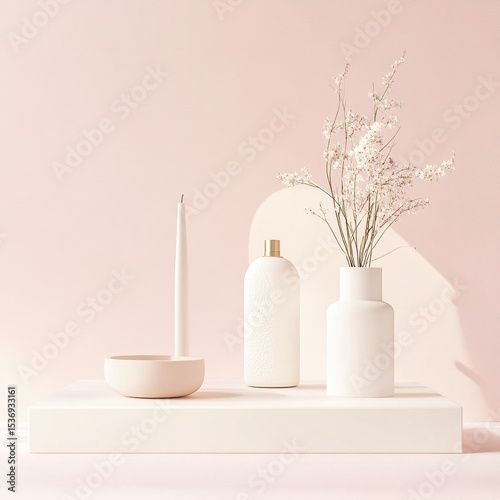 Modern product mockup on pastel background, minimalist design, blank space for text, soft light, 8K HD details, corporate aesthetic neutral tones.