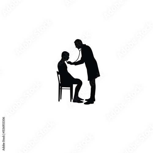 doctor checking patient with stethoscope silhouette on white background