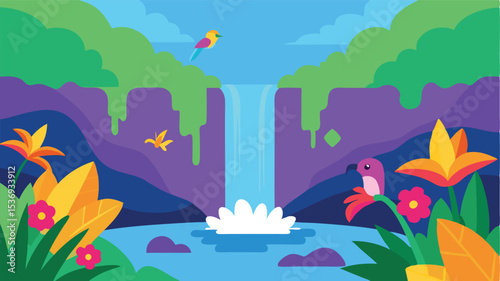 Stone Bridge Crossing a Jungle Waterfall Ravine