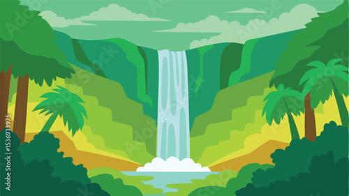Aerial View of Jungle Waterfall and Crystal Pool
