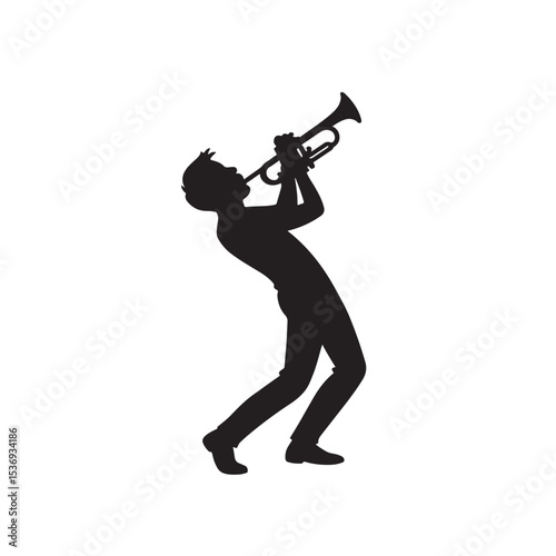 Silhouette of Musician Playing Trumpet with Passion and Energy