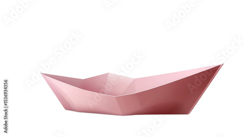 Creative pink origami boat displays elegance and artistry in minimalist design, crafted with precision, showcasing the beauty of paper art.