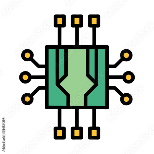 Flat color clipart of a circuit board with glowing lights vector illustration on white background